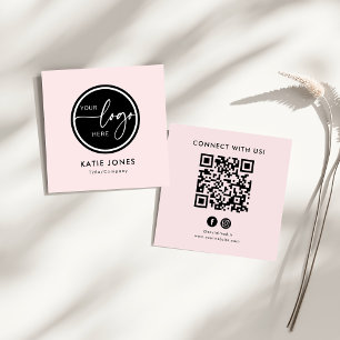 Carte De Visite Carré Code QR Rose Blanc Logo Personnalisé Connectez-vou