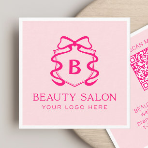 Carte De Visite Carré Code QR scannable Salon de beauté rose blush moder