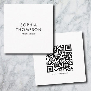 Carte De Visite Carré Code QR simple en gras minimaliste blanc