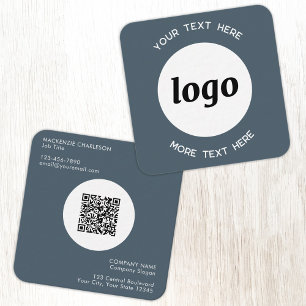 Carte De Visite Carré Code QR simple logo et texte Gris Charbon