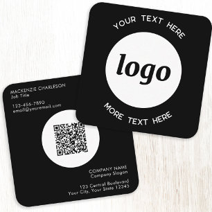 Carte De Visite Carré Code QR simple logo et texte noir