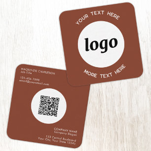 Carte De Visite Carré Code QR simple logo et texte Terracotta