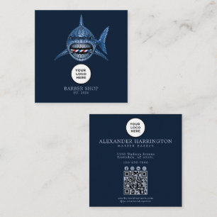 Carte De Visite Carré Code QR Steel Shark Professionnel de Barbier