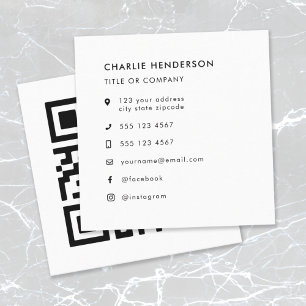 Carte De Visite Carré Code QR   Télécharger Moderne Minimaliste Simple B