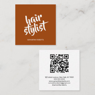 Carte De Visite Carré Code QR terracotta script coiffeur moderne 