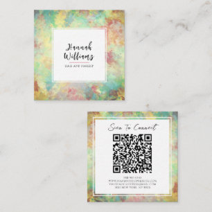 Carte De Visite Carré Code Qr vert et jaune Motif Abstrait couleur