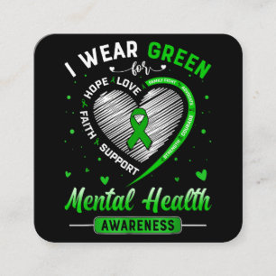 Carte De Visite Carré Coeur Je Porte Vert Pour La Sensibilisation À La S