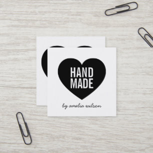 Carte De Visite Carré Coeur minimaliste blanc et noir fait main