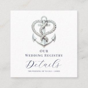 Carte De Visite Carré Cœur Naútical Corde Ancre Registre de Mariage QR