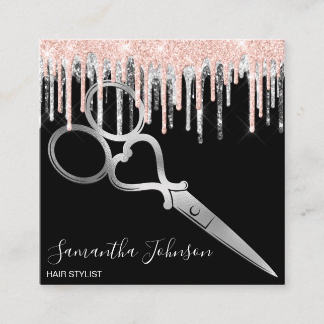 Carte De Visite Carré Coiffeur moderne Silver drilist coiffeur (Devant)