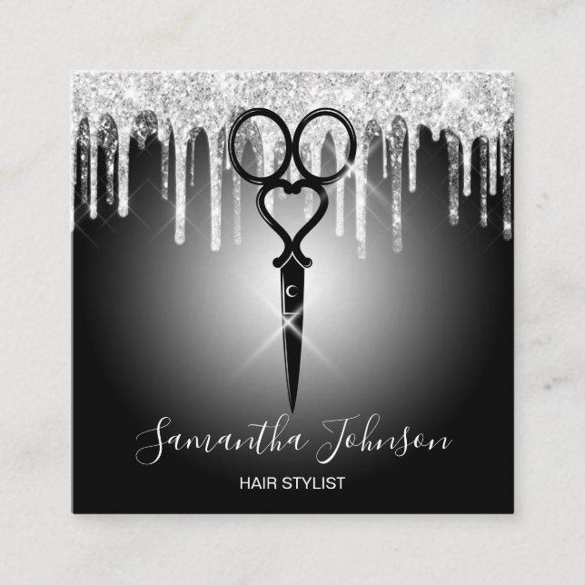 Carte De Visite Carré Coiffeur moderne Silver drilist coiffeur (Devant)