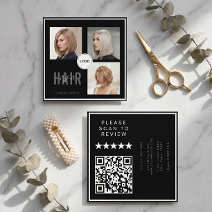 Carte De Visite Carré Coiffeur Photo Collage Code QR & Avis 