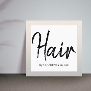 Carte De Visite Carré Coiffeur Simple Élégant Faux Argent NoirBlanc