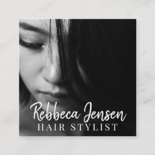 Carte De Visite Carré Coiffeur tendance styliste blanc script coiffeur p