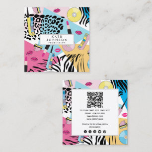 Carte De Visite Carré Colorful Retro 1990s Nineties QR Code Médias socia