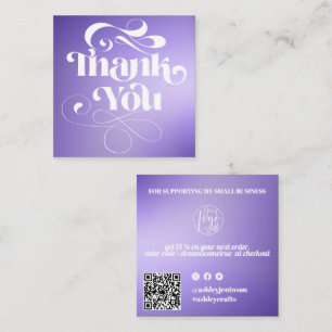 Carte De Visite Carré Commande de script retro dégradé violet merci