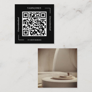 Carte De Visite Carré Concepteur d'intérieur Code QR Noir et Blanc