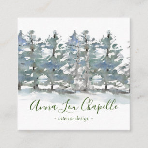 Carte De Visite Carré Conception d'arbres forestiers d'aquarelle