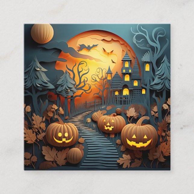 Carte De Visite Carré Conception d'effets 3D de la scène d'Halloween (Devant)