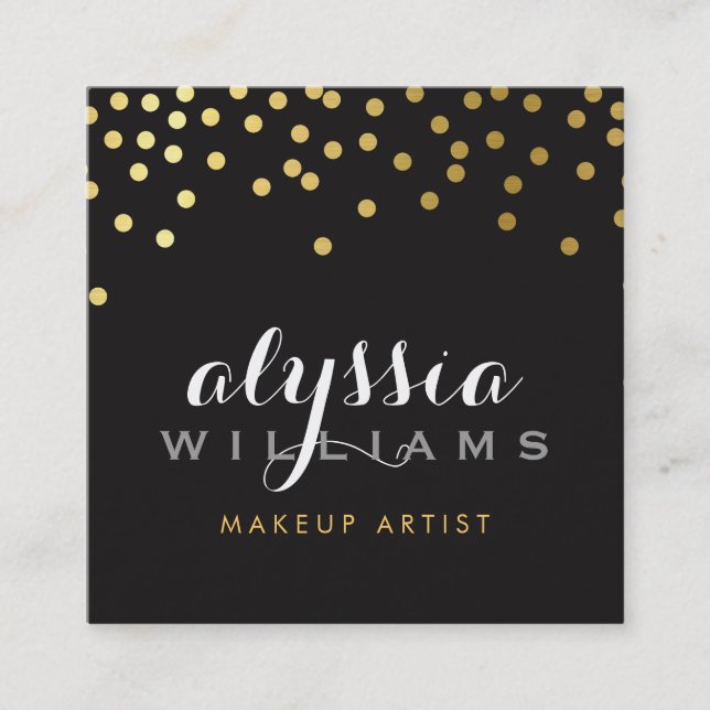 Carte De Visite Carré confetti glamour brillant feuille or gras noir (Devant)