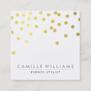 Carte De Visite Carré CONFETTI moderne mignon pois motif feuille d'or