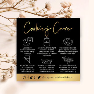 Carte De Visite Carré Consignes de soins de cookies Logo du script noir 