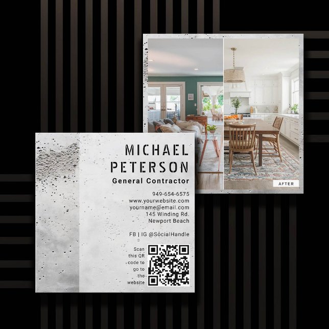 Carte De Visite Carré Construction Builder Developer QR Code Photo (construction company builder remodeling QR photo business card concrete simple minimalist modern)