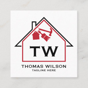 Carte De Visite Carré Construction moderne Handyman Carpenter Outils Bus