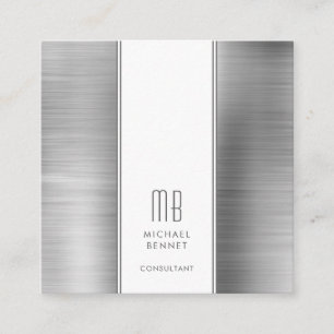 Carte De Visite Carré Consultant Gris Argent Monogrammé Élégant