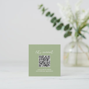 Carte De Visite Carré Contemporain minimaliste Sage vert QR Code moderne