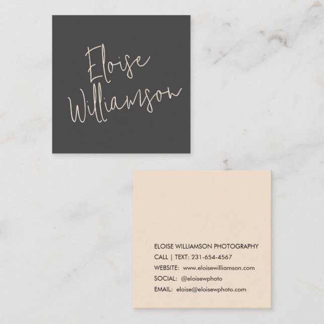 Carte De Visite Carré Contemporain tendance Chic Bold Calligraphie noir (Devant / Derrière)