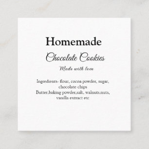 Carte De Visite Carré cookies au chocolat maison faits avec amour ajoute