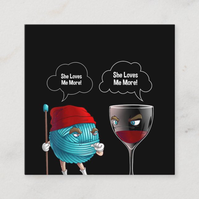 Carte De Visite Carré Cool Elle M'Aime Le Crochet Et L'Aiguille Du Vin (Devant)