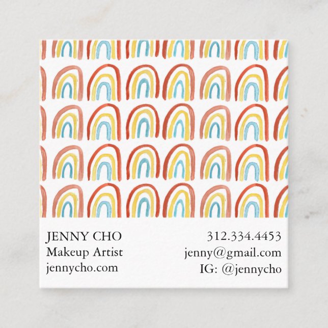 Carte De Visite Carré Cool Motif d'aquarelle simple Rainbow (Devant)