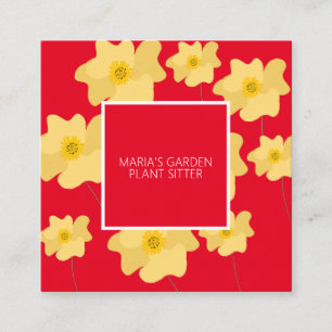 Carte De Visite Carré Coquelicot jaune Sitter de jardin de fleurs rouge