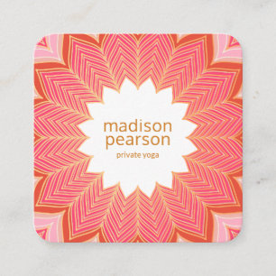 Carte De Visite Carré Corail rose Lotus Mandala Fleur Yoga Enseignant