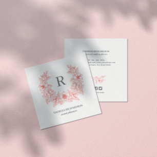 Carte De Visite Carré Coral Magnolia Wreath Monogramme médias sociaux ic