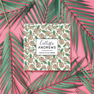 Carte De Visite Carré Coral Orange Aquarelle Floral Ananas Motif