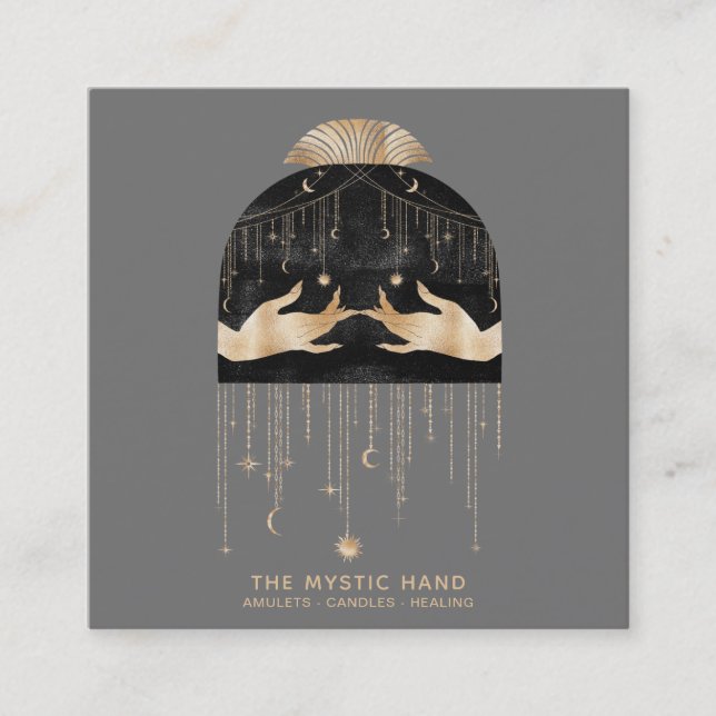 Carte De Visite Carré *~* Cosmic Universe Moon Stars Mystic Hands (Devant)