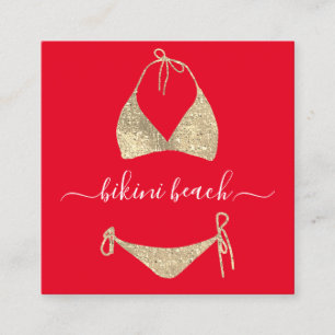 Carte De Visite Carré Costume de plage de bikini en or rouge sous-vêteme