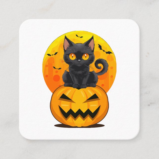 Carte De Visite Carré Costume d'Halloween Citrouille Chat Noir (Devant)