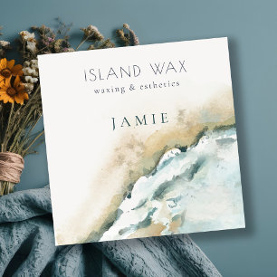 Carte De Visite Carré Côté Aqua Blue Sea Waves Sand Beach Aquarelle