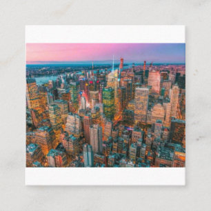 Carte De Visite Carré Coucher de soleil sur la skyline de New York Cré