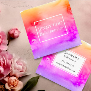 Carte De Visite Carré Couleur d'aquarelle rose orangé - Tournures et écl