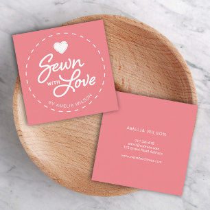 Carte De Visite Carré Couleur modifiable Stylé Brodé avec Amour Coeur