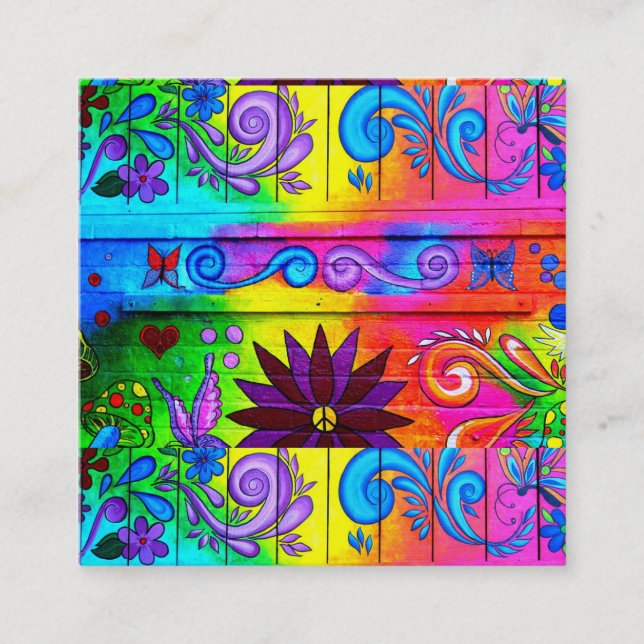 Carte De Visite Carré couleurs super sauvages des années 70 de hanche (Devant)