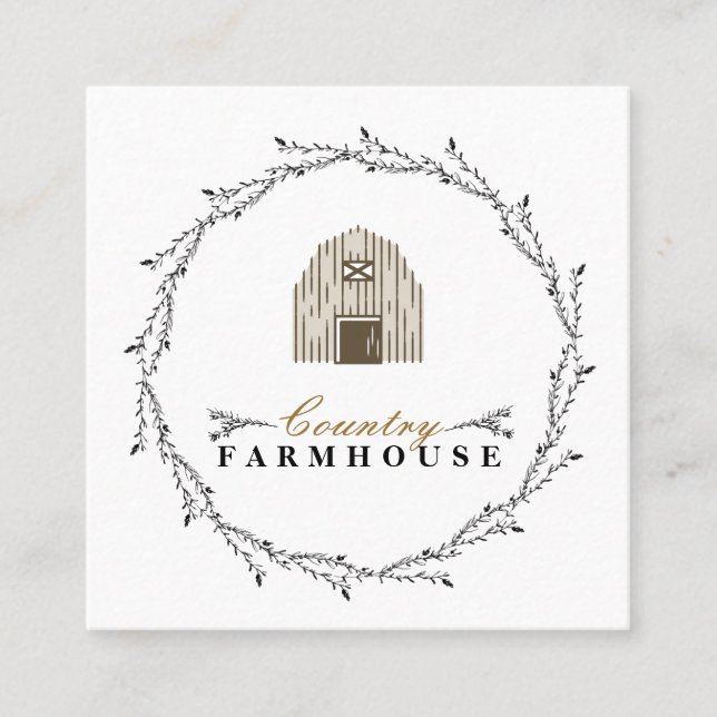 Carte De Visite Carré Country Farmhouse Rustique Wreath (Devant)