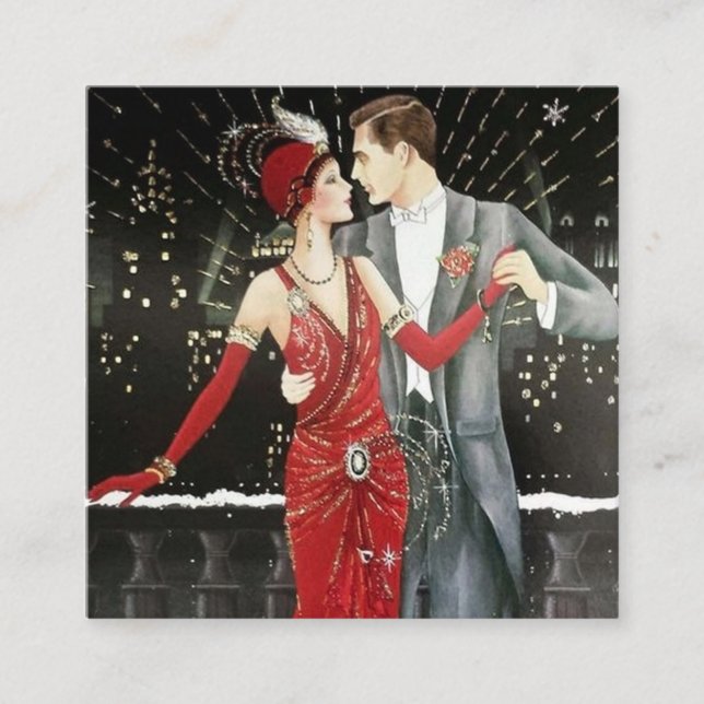 Carte De Visite Carré couple de Noël rétro art déco (Devant)