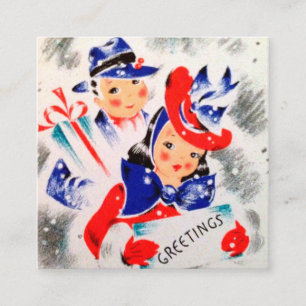 Carte De Visite Carré couple de Noël rétro vintage