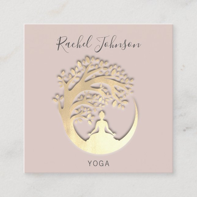 Carte De Visite Carré Cours de Yoga École Instructeur privé QrCode Rose (Devant)